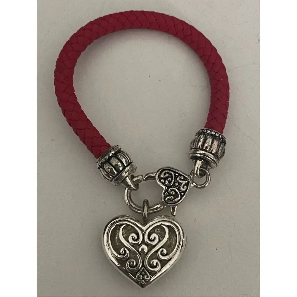 Red Braided Heart Charm Bracelet